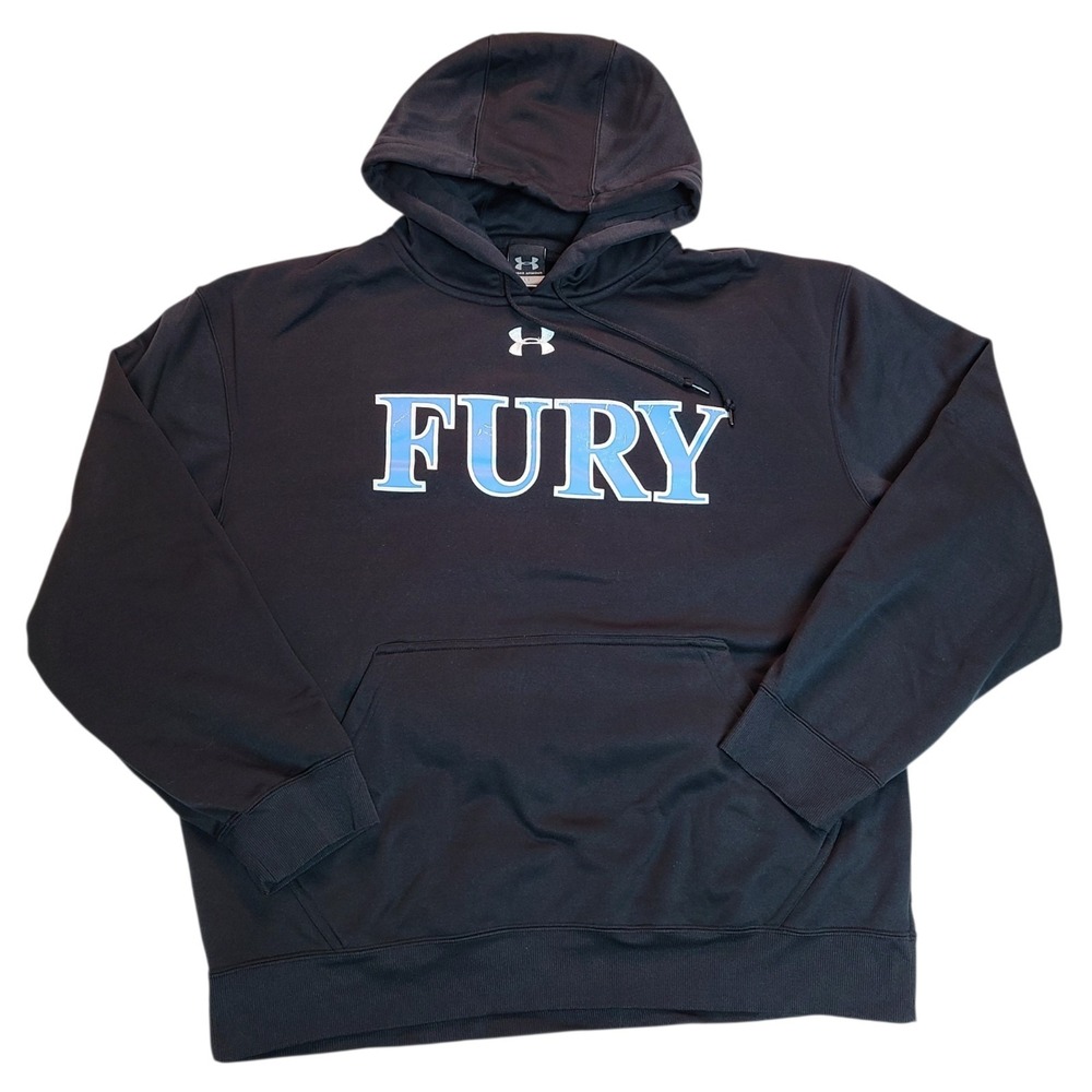 Under Armour Hoodie Mens Large Black Fury Pullover Big Logo Sweatshirt